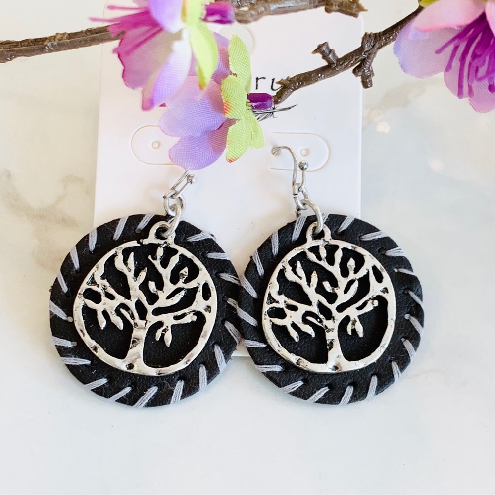 Tree of Life Threaded Leatherette Earrings